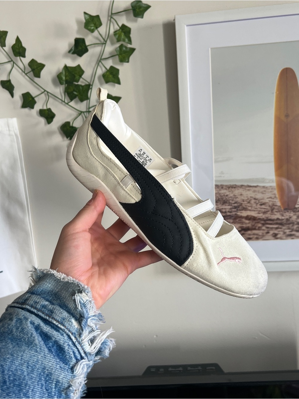 Puma Women's Cream and Black Ballet-Style Sneaker